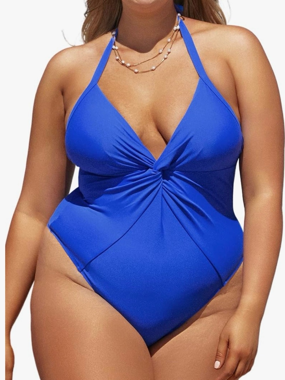 CUPSHE -Royal Blue Twist Front Halter One-Piece Swimsuit